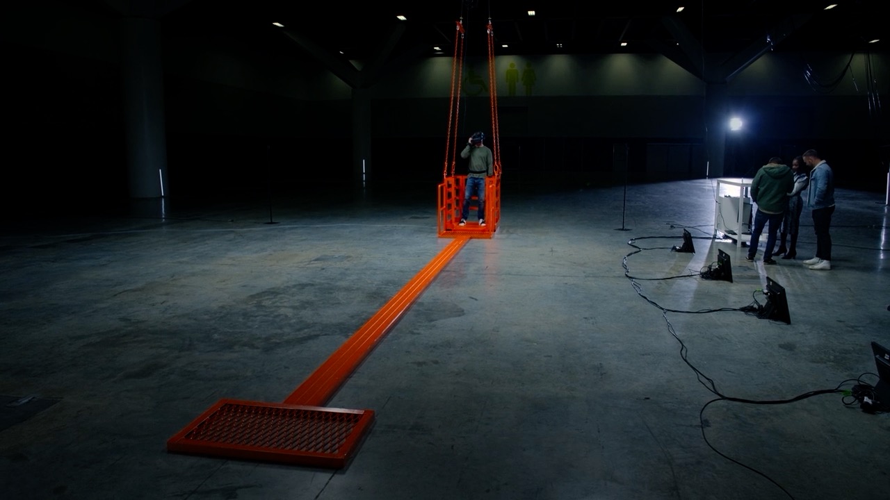 Limitless with Chris Hemsworth, Chris Hemsworth wearing a VR headset on a crane