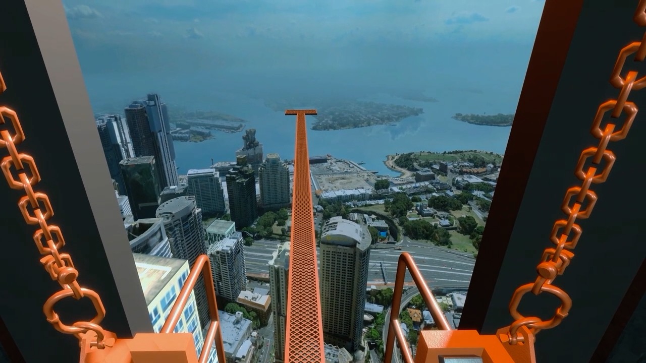 Limitless with Chris Hemsworth, Chris Hemsworth wearing a VR headset on a crane